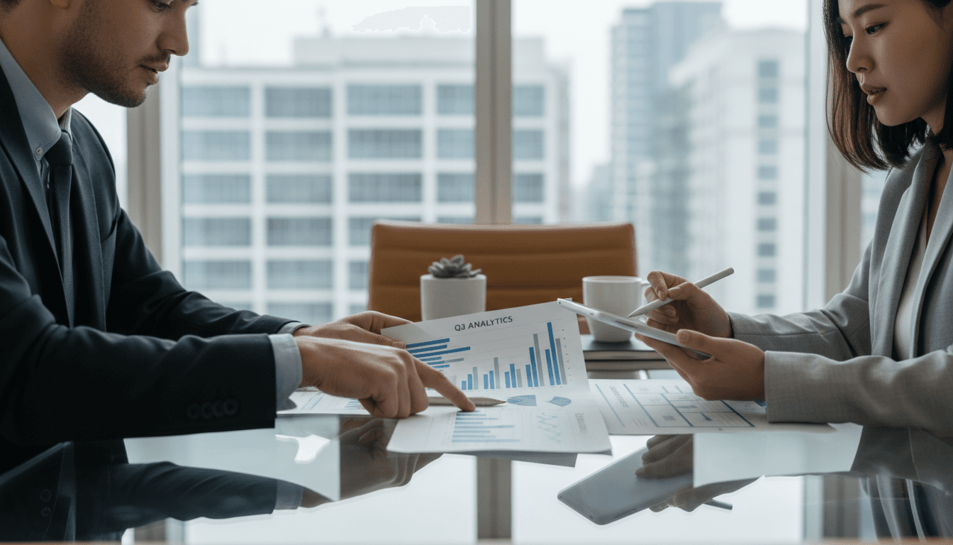 Strategic consultant meeting with business owner to discuss brand growth and marketing strategy
